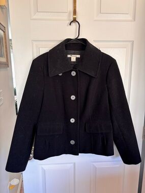 Peter Nygard Black Button-Front Wool-Blend Pea Coat